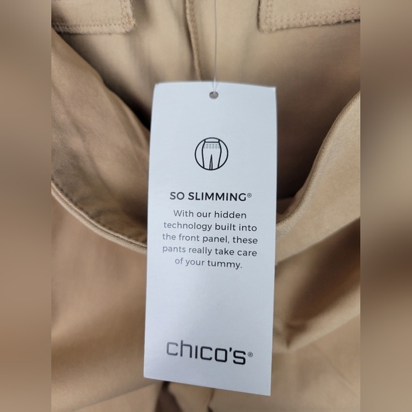 CHICO'S 2(L-12) BEIGE PULL ON TUMMY CONTROL STRETCH CAPRIS PANTS - Picture 7 of 11